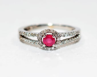 Natural Ruby & Diamond Ring 10K Solid White Gold .57tcw Ruby Ring Engagement Ring July Birthstone Ring Promise Ring Bridal Jewelry Red Ring