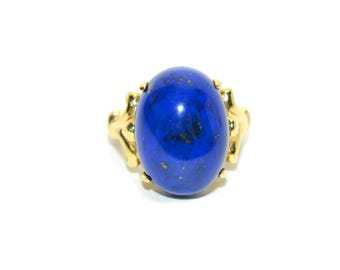 Natural Lapis Lazuli Ring 14K Solid Gold Solitaire Ring Gemstone Ring Blue Ring Cocktail Ring Ladies Ring Vintage Estate Jewelry
