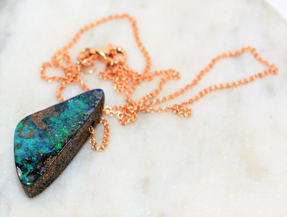 Natural Australian Boulder Opal Necklace 14K Soli… - image 7