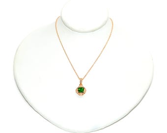 LeVian Natural Chrome Diopside & Diamond Necklace 14K Rose Gold .61tcw Le Vian Pistachio Pendant Green Gemstone Statement Necklace