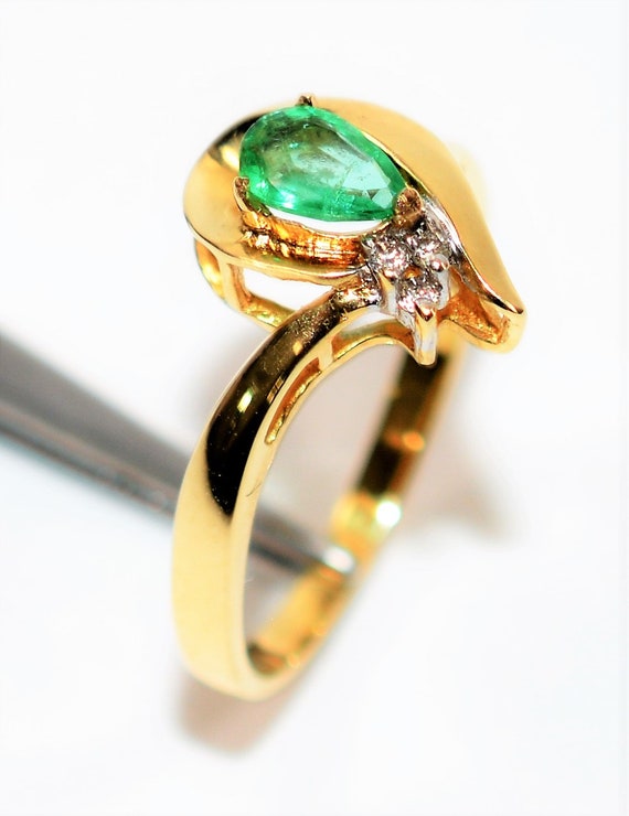 Natural Colombian Emerald & Diamond Ring 14K Soli… - image 4