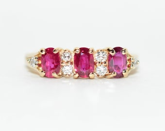 Natural Ruby & Diamond Ring 14K Solid Gold 1.20tcw Gemstone Anniversary Band Estate Engagement Bridal Jewelry July Birthstone Ladies Ring