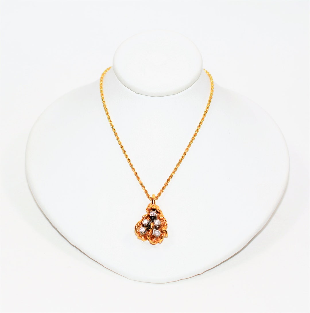 Natural Diamond Necklace 14K Solid Gold .40tcw Pendant Necklace Nugget