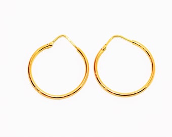 18K Solid Gold 25mm Hoop Earrings Gold Hoops Gold Earrings Shiny Hoops Polished Hoops Statement Earrings Vintage Earrings Estate Jewellery