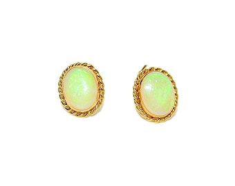 Natural Ethiopian Welo Opal Earrings 14K Gold Earrings Solitaire Earrings Stud Earrings Vintage Earrings Estate Jewelry Fine Jewellery