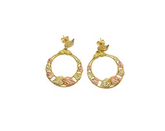Black Hills Gold Earrings 10K Gold Dangle Drop Circle Earrings Tri-Color Earrings South Dakota Earrings American Earrings Vintage Earrings
