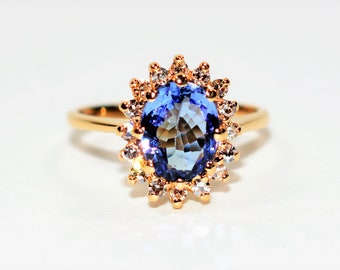 Certified Natural Tanzanite & Diamond Ring 14K Solid Gold 2.23tcw Tanzanite Ring Engagement Ring Cocktail Ring Statement Ring Women’s Ring