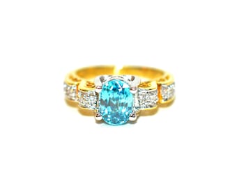 Natural Zircon & Diamond Ring 18K Solid Gold Platinum 2.32tcw Gemstone Ring Engagement Ring Blue Ring Bridal Jewelry Cocktail Ring Promise