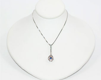 Natural Ceylon Sapphire & Diamond Necklace 18K Solid White Gold .27tcw Sapphire Pendant Ceylon Necklace Birthstone Necklace Women's Necklace