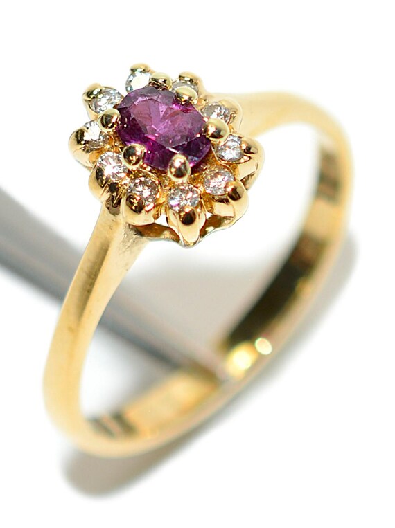 Vintage Ruby Diamond Ring, 14K Gold July Birthsto… - image 4