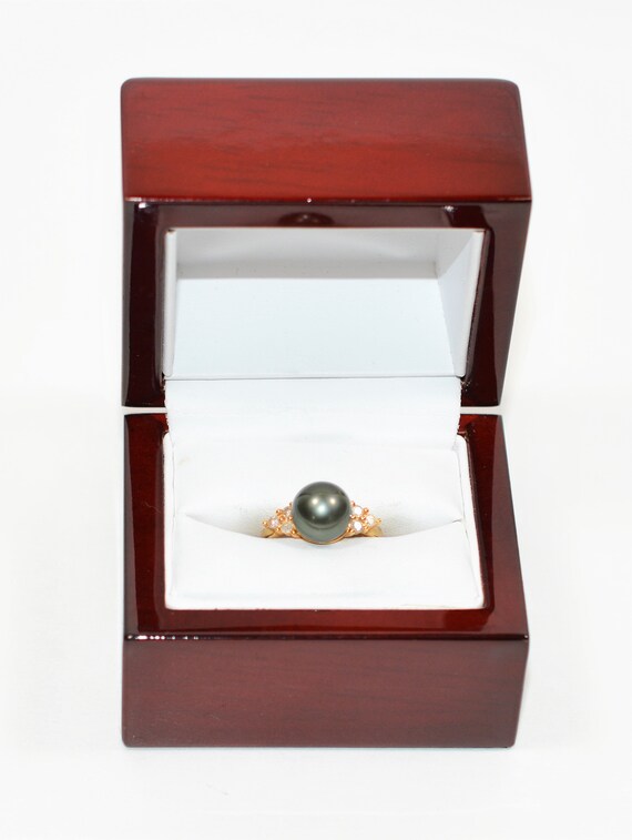 Natural Tahitian Pearl & Diamond Ring 14K Solid G… - image 10