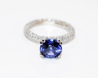 Gabriel & Co. GIA Certified Natural D'Block Tanzanite and Diamond Ring 18K Solid White Gold 3.96tcw Eternity Ring Engagement Ring Bridal