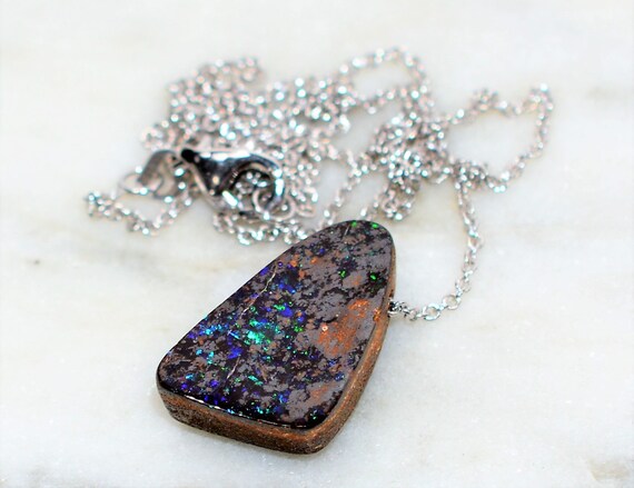 Natural Australian Boulder Opal Necklace 14K Soli… - image 7