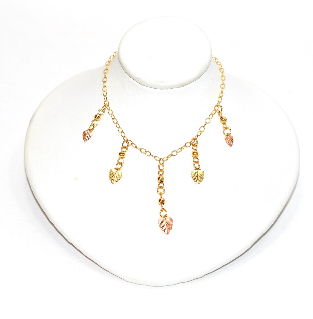 Black Hills Gold Necklace 10K Solid Gold Leaf Necklace Tri Colored Gold