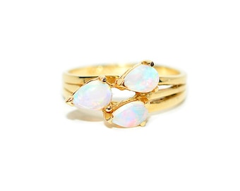 Natural Ethiopian Opal Ring 14K Solid Gold .90tcw Multistone October Birthstone Ring