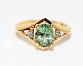 Natural Paraiba Tourmaline & Diamond Ring 14K Solid Gold 1.96tcw Rare Gemstone Jewelry Estate Ring Birthstone Ring Women's Ring Jewellery