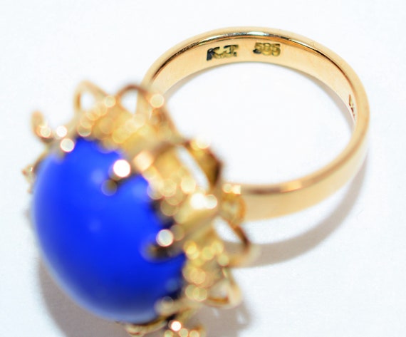 Natural Lapis Lazuli Ring 14K Solid Gold Gemstone… - image 5