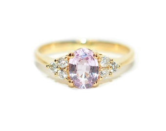 Natural Padparadscha Sapphire & Diamond Ring 18K Solid Gold 1.23tcw Pink Gemstone Ring Engagement Ring Birthstone Ring Statement Ring