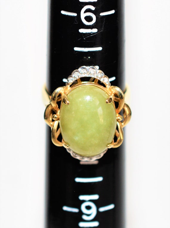 Natural Jade & Diamond Ring 10K Solid Gold 7.06tc… - image 7