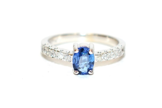 Natural Ceylon Sapphire & Diamond Ring 10K Solid … - image 1