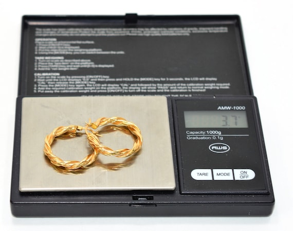 14K Solid Gold Chunky Hoop Earrings: Vintage Estate Jewelry View 6