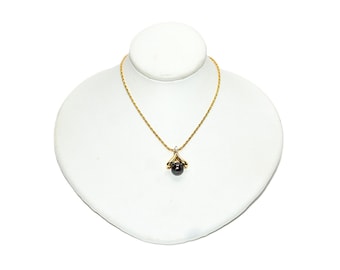 Natural Black Tahitian Pearl & Diamond Necklace 14K Gold .02tcw Black Pearl Pendant Estate Necklace Vintage Necklace October Birthstone Gem