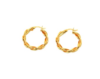 14K Solid Gold 4.25mm Hoop Earrings Gold Hoops Gold Earrings Chunky Hoops Twist Hoops Statement Earrings Vintage Earrings Estate Jewellery