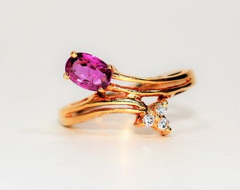 Natural Ruby & Diamond Ring 14K Solid Gold .56tcw Ruby Ring Women’s Ring Cocktail Ring Statement Ring Vintage Jewelry July Birthstone Ring