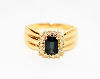 Natural Indicolite Tourmaline & Diamond Ring 14K Solid Gold 1.03tcw Gemstone Ring Womens Ring Halo Ring Birthstone Ring Blue Tourmaline Ring