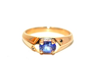 Natural Tanzanite & Onyx Ring 14K Solid Rose Gold 1.20tcw Men's Ring Gemstone Ring Birthstone Ring Cocktail Ring Estate Jewelry Vintage Ring
