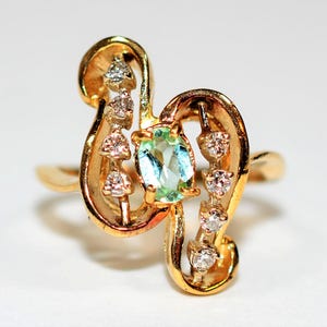 Natural Paraiba Tourmaline & Diamond Ring 14K Solid Gold .47tcw Statement Gemstone Women&#39;s Ring Vintage Ring Birthstone Ring Fine Jewelry