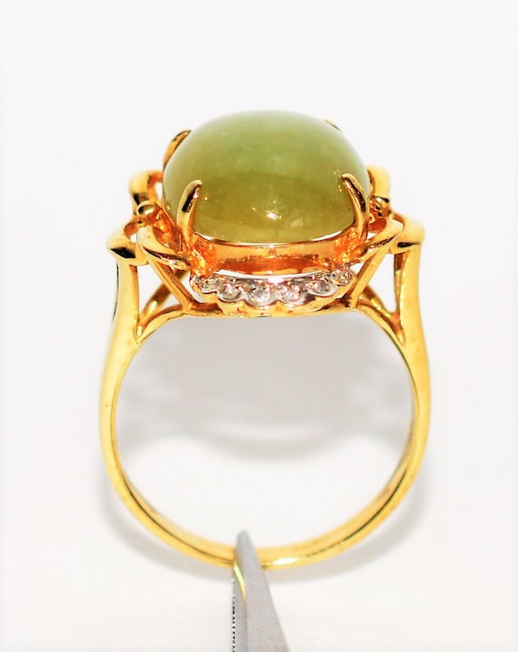 Natural Jade & Diamond Ring 10K Solid Gold 7.06tc… - image 3