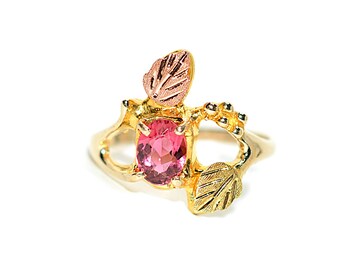 Natural Rubellite Ring 10K Solid Gold .70ct Black Hills Gold Ring Pink Tourmaline Black Hills Ring Solitaire Statement Ring Vintage Estate