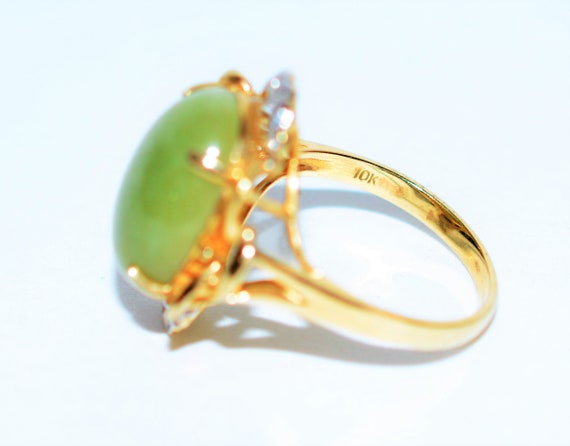 Natural Jade & Diamond Ring 10K Solid Gold 7.06tc… - image 5