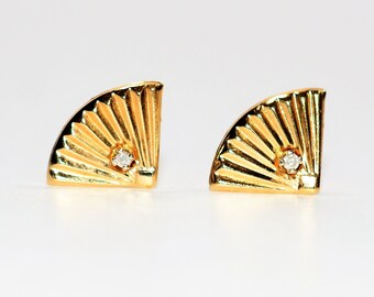 Natural Diamond Earrings 14K Solid Gold .03tcw Fan Earrings Statement Earrings Solitaire Earrings Vintage Earrings Estate Earrings Jewellery