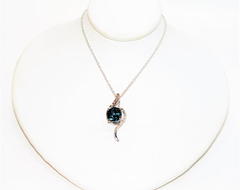 LeVian London Blue Topaz & Diamond Pendant Necklace 14K Solid White Gold 2.28tcw Topaz Necklace LeVian Necklace Designer Necklace Bridal