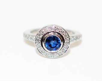 Natural Ceylon Sapphire & Diamond Ring 14K solid White Gold 1.34tcw Sri Lankan Sapphire Ring Engagement Ring Cocktail Ring Diamond Halo Ring