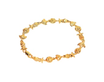 14K Solid Gold Nautical Bracelet: Vintage Beach Charm Jewelry