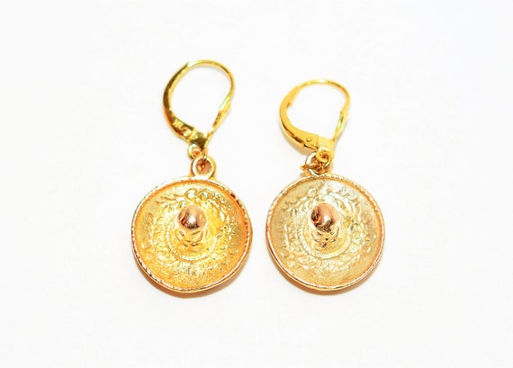 Sombrero Earrings 14K Solid Gold Earrings Mexico … - image 1