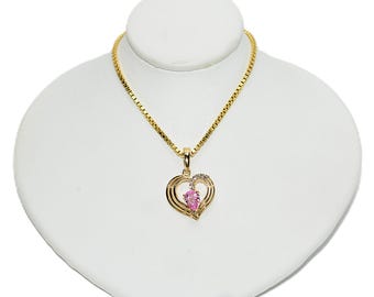 Natural Padparadscha Sapphire & Diamond Necklace 18K Gold .74tcw Sapphire Necklace Pink Pendant Necklace Gemstone Necklace Heart Birthstone