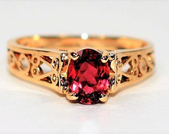 Natural Rubellite Ring 14K Solid Gold .82ct Pink Tourmaline Ring Antique Ring Vintage Solitaire Ring Women's Ring Birthstone Ring Jewelry