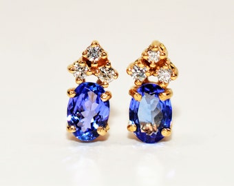 Natural D'Block Tanzanite & Diamond Earrings 14K Solid Gold 1.78tcw Stud Earrings Tanzanite Earrings Statement Earrings Fine Womens Earrings