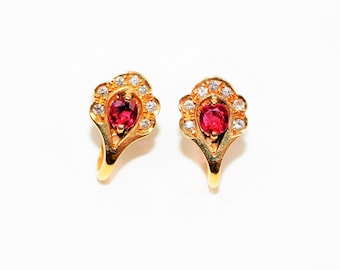 Natural Burmese Ruby & Diamond Earrings 18K Solid Gold  1.25tcw Ruby Earrings Gemstone Earrings Cocktail Earrings Statement Women's Earrings