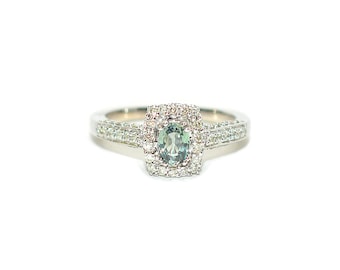 GIA Certified Alexandrite & Diamond Ring 14K White Gold 0.00tcw Gemstone Ring Natural Alexandrite Engagement Ring Statement Vintage Estate