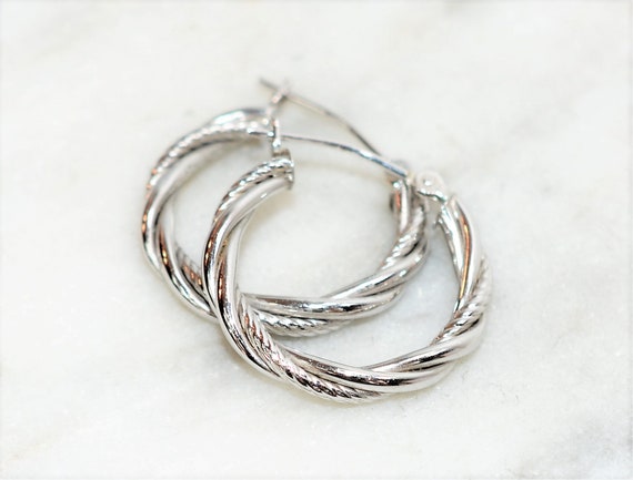 Hoop Earrings 14K Solid White Gold Earrings 19.50… - image 5