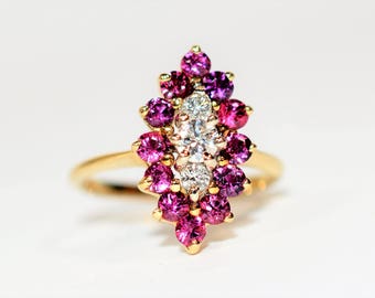 Natural Ruby & Diamond Ring 14K Solid Gold 1.29tcw Cluster Ring Gemstone Ring Ladies Ring Women's Ring Marquise Ruby Ring July Birthstone