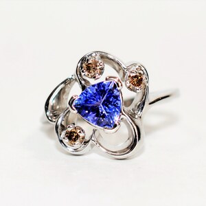 Natural Tanzanite & Fancy Diamond Ring 14K Solid White Gold 1.12tcw Gemstone Ring December Birthstone Ring Statement Ring Cocktail Ring Gems