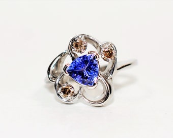 Natural Tanzanite & Fancy Diamond Ring 14K Solid White Gold 1.12tcw Gemstone Ring December Birthstone Ring Statement Ring Cocktail Ring Gems