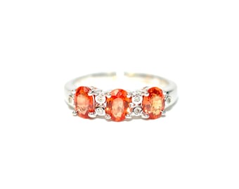 Natural Padparadscha Sapphire & Diamond Ring 14K Solid White Gold 2.07tcw Gemstone Ring September Birthstone Ring Band Ring Stackable Ring