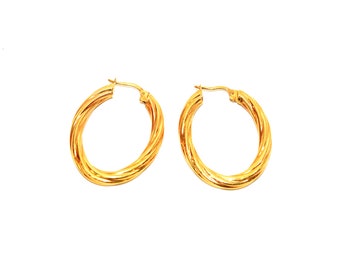 14K Solid Gold 4mm Hoop Earrings Gold Hoops Gold Earrings Chunky Hoops Elongated Hoops Statement Earrings Vintage Earrings Estate Jewellery